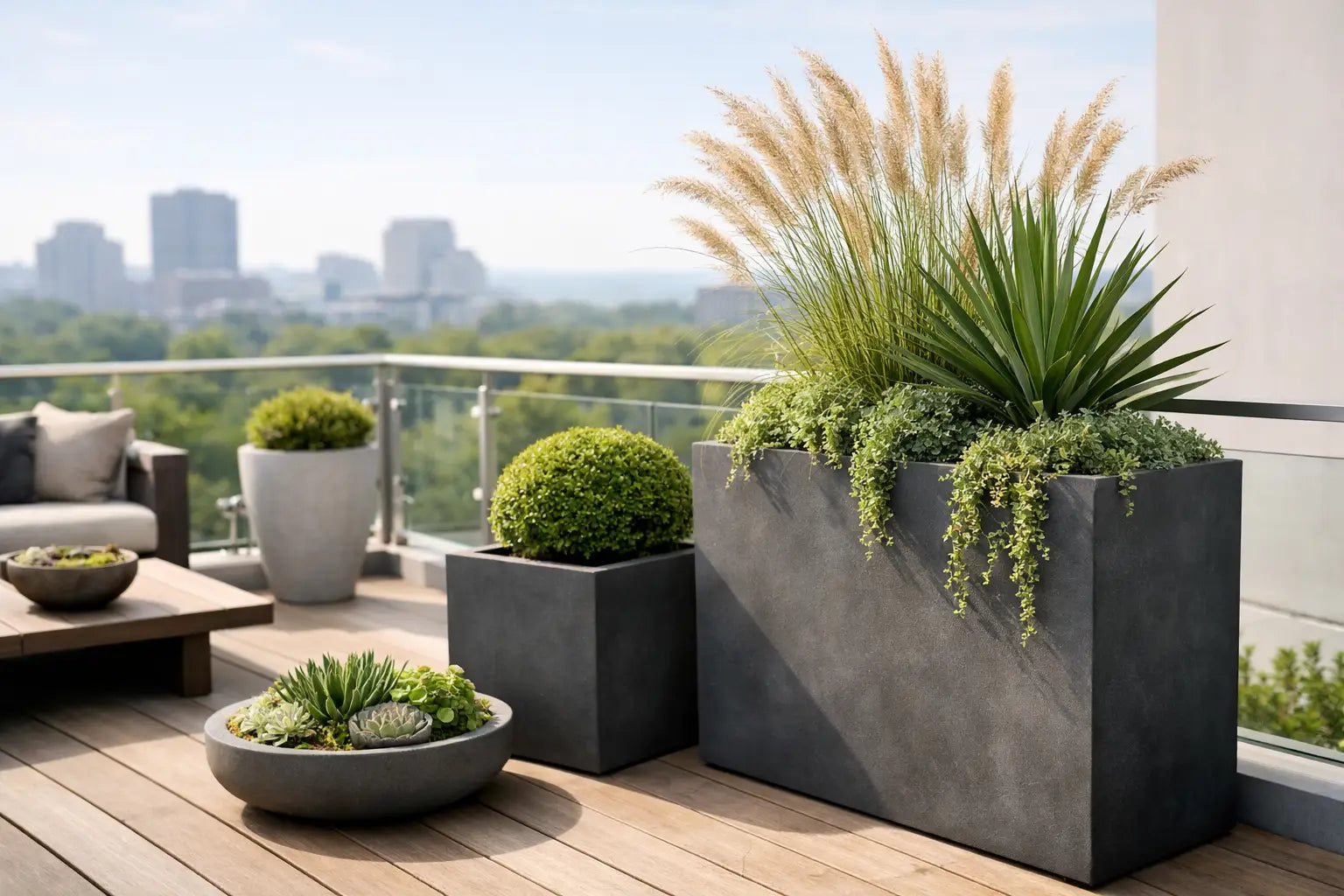 Fiberstone Outdoor Planters for Elevated Spaces