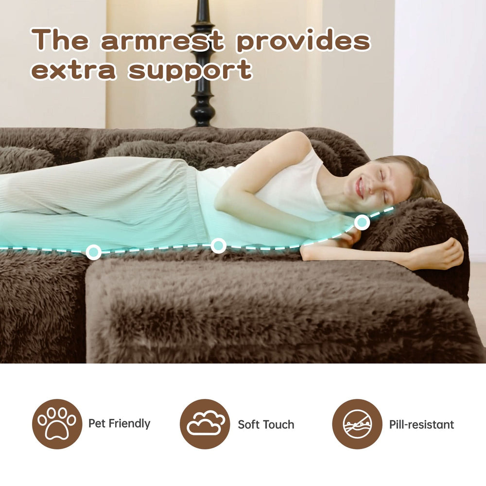 L Shaped Sofa With Chaise Soft Fluffy Plush Fabric For Cozy Living Room And Home Lounge Media 10