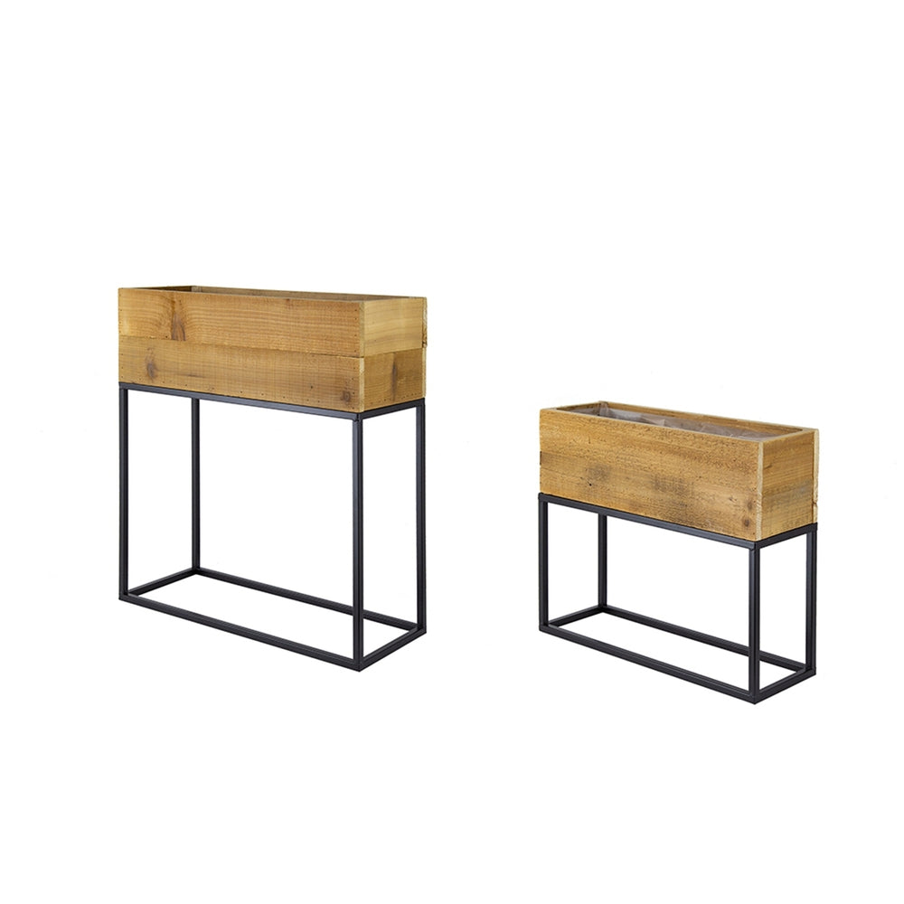 Set of 2 Used Wood Box With Black Iron Stand, L:21.5x8.5x23.5' S:19.5x6.5x16' Media 3