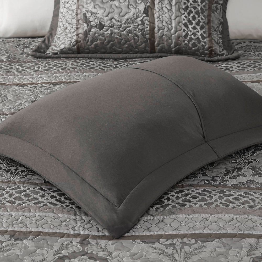 5-Piece King 5 Piece Reversible Jacquard Bedspread Set,Grey Media 6