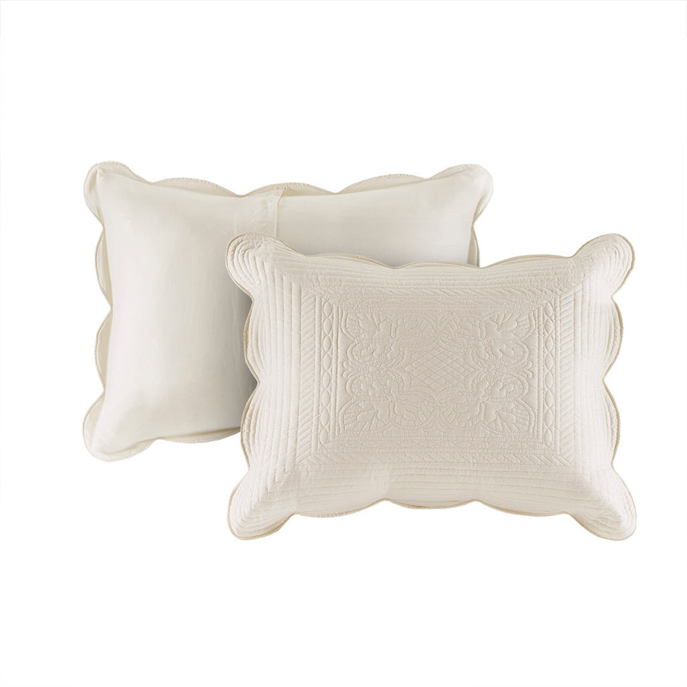 3 Piece Reversible Scalloped Edge Quilt Set Cream Full/Queen Media 4