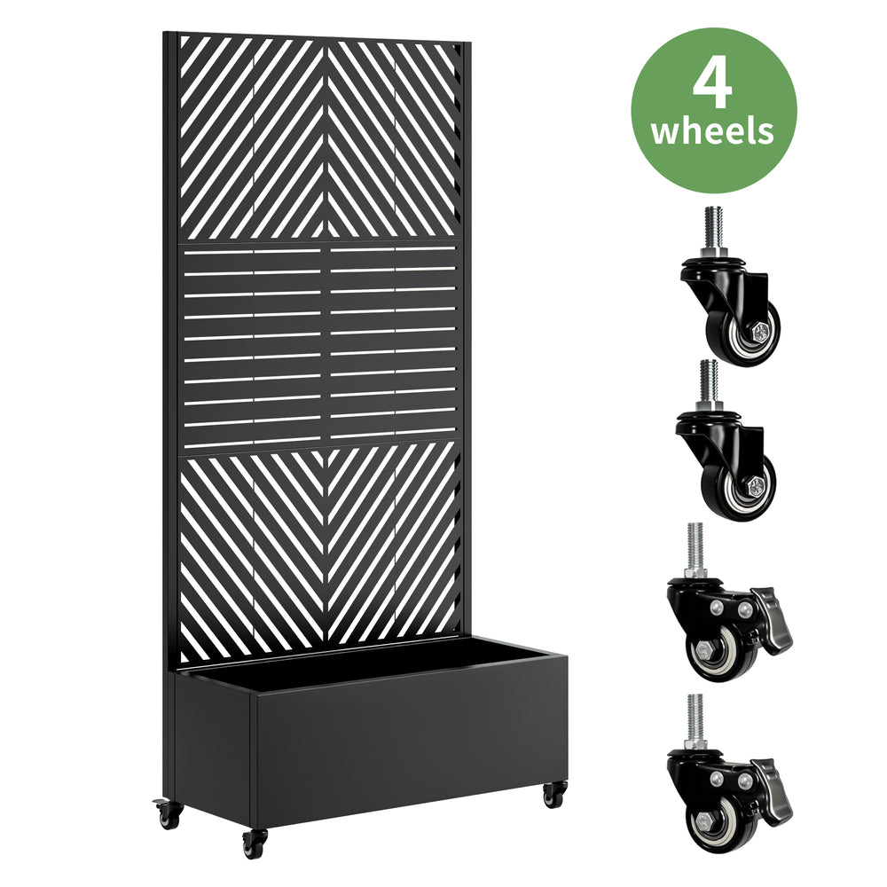 Metal Planter Box with Trellis, 73'x35'x16 Metal Raised Garden Bed with Trellis, Metal Planter Box with Drainage Holes & Lockable Wheels & Privacy Screen for Climbing Plants, Vegetables, Vines Media 5