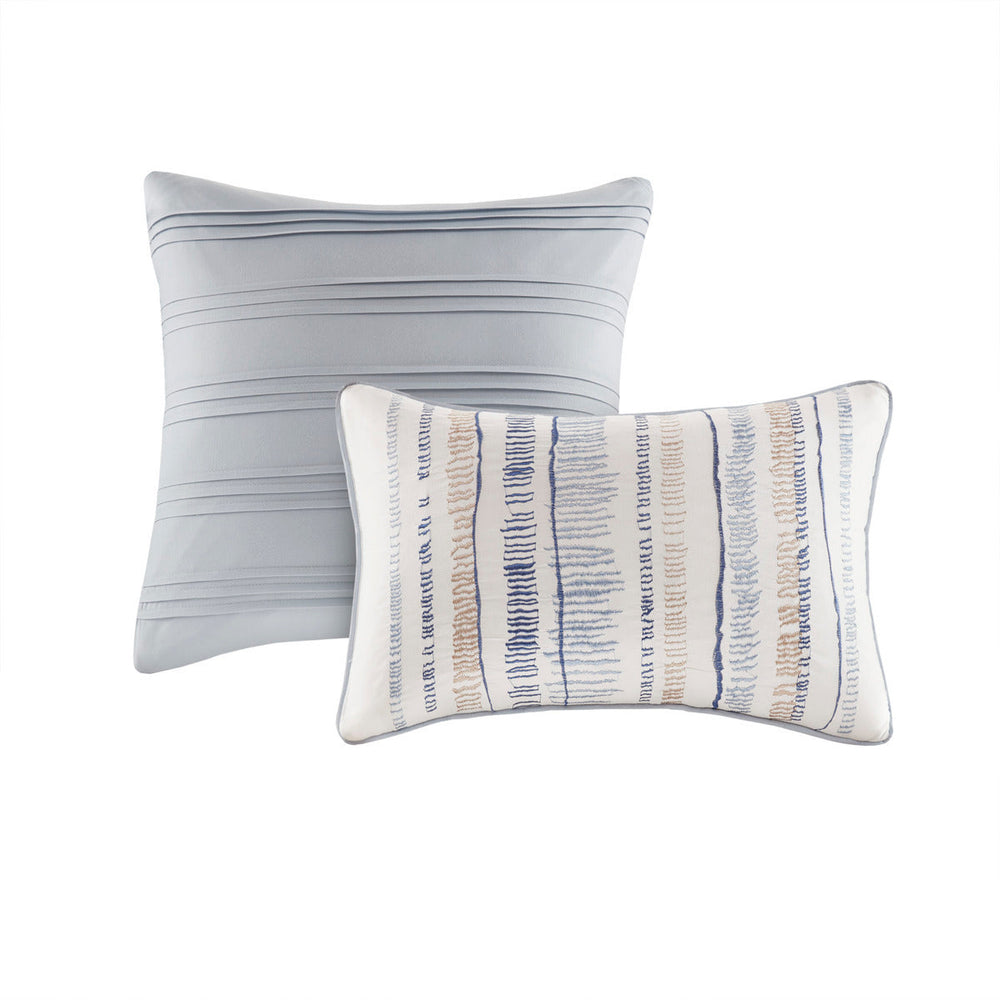 8 Piece Printed Seersucker Comforter and Quilt Set Collection Blue Full/Queen Media 12