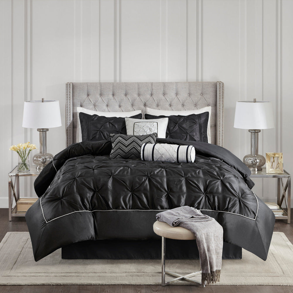 7 Piece Tufted Comforter Set Black Queen Media 7