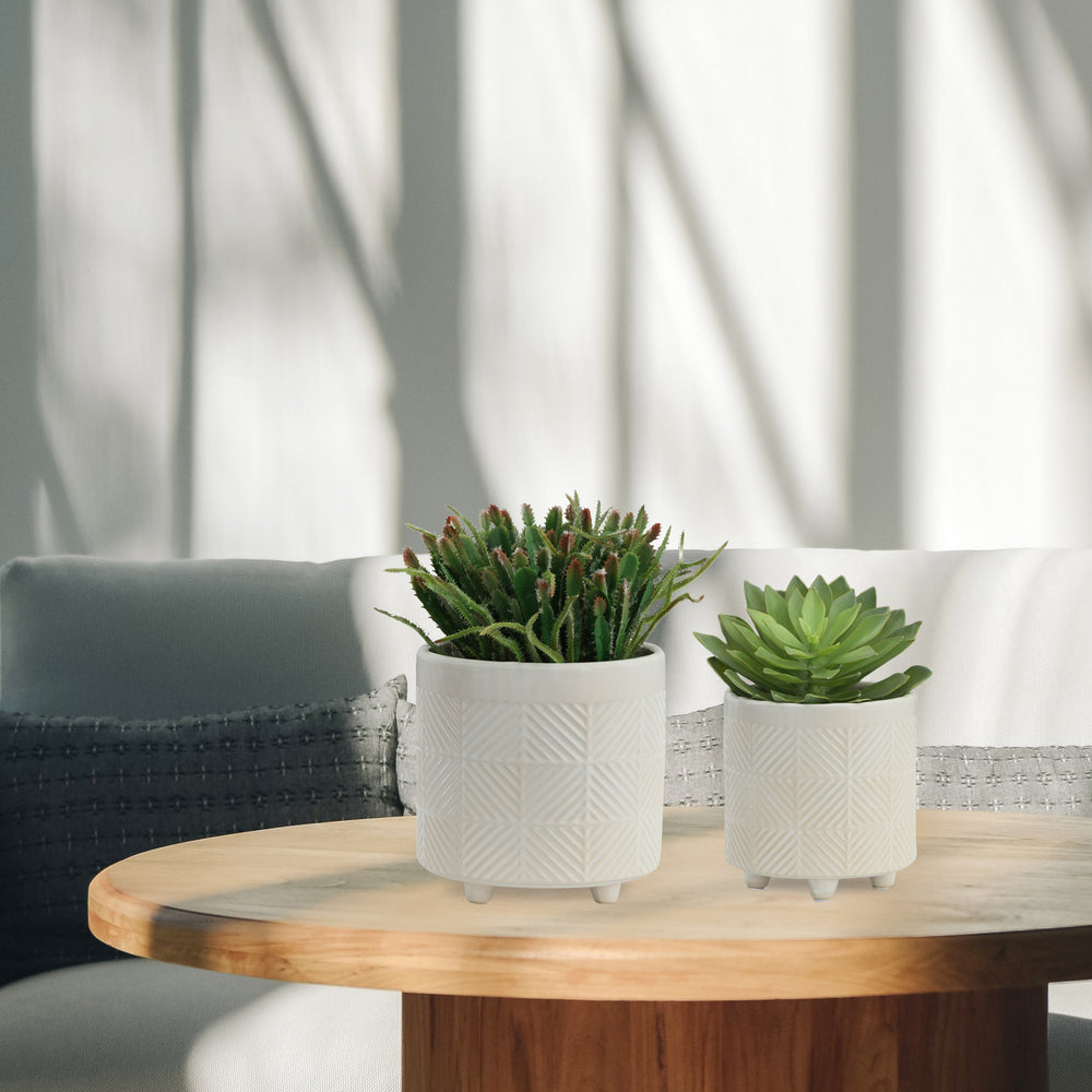 S/2 6/8' TEXTURED PLANTERS, SHINY WHITE Media 8