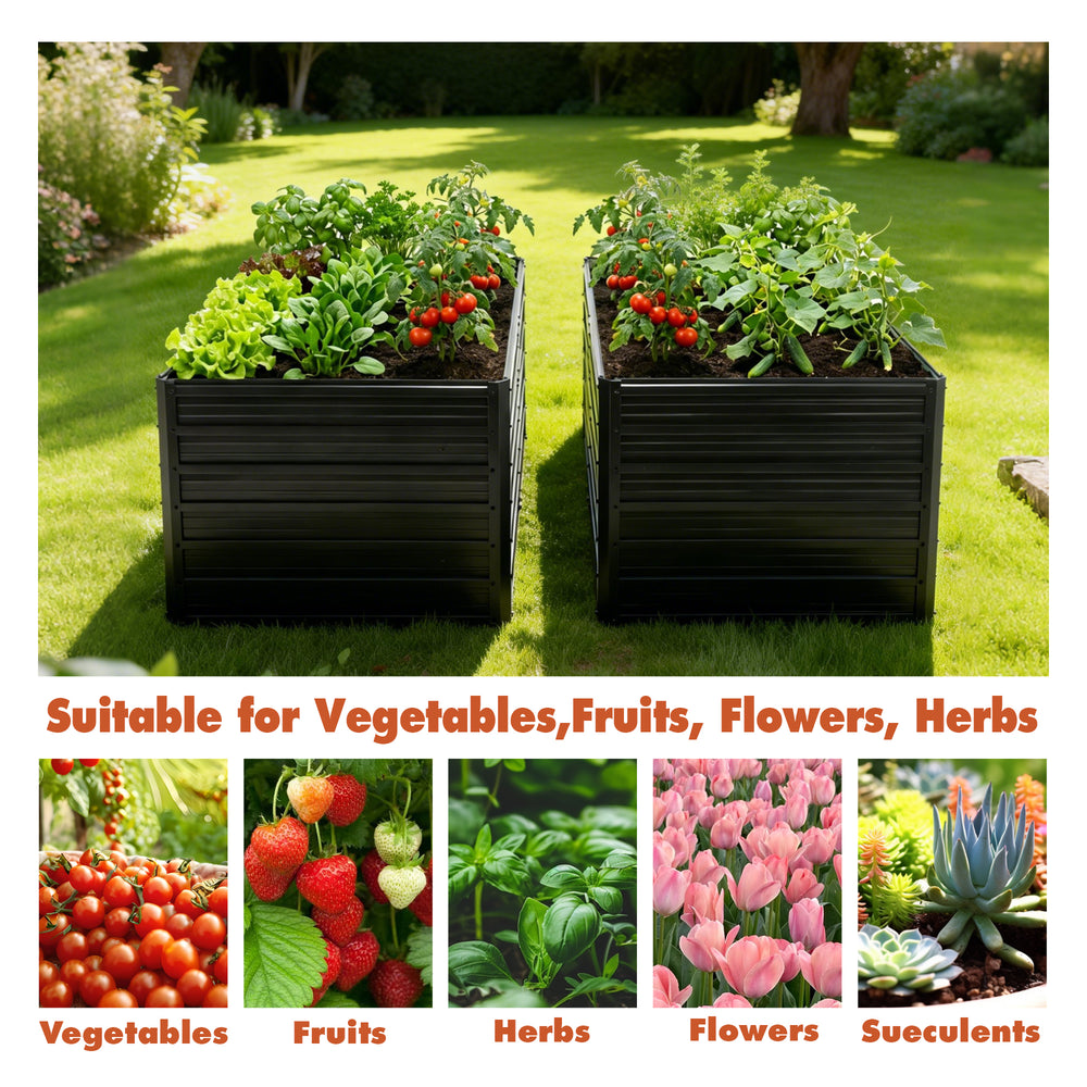 2 Pack Metal Raised Garden Bed Kit Outdoor - 8x4x2 FT Galvanized Planter Boxes Set, Rectangle Vegetable & Flower Beds for Herbs, Fruits, Planting (Black) Media 5