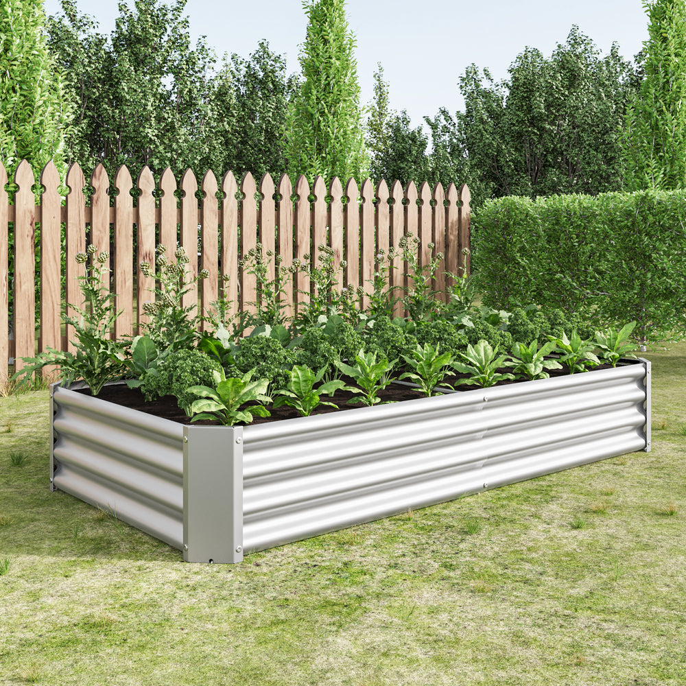 2PCS Silver 6×3×1ft Metal Raised Rectangle Garden Planter Beds Media 7