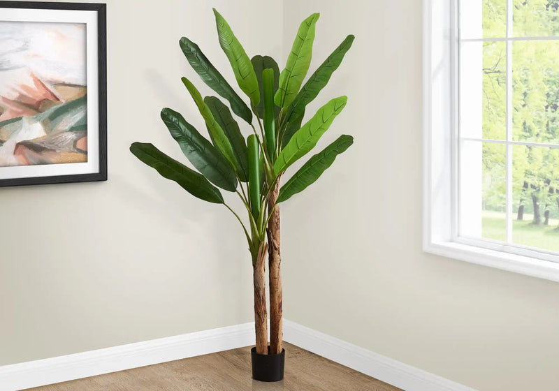 Artificial Plant, 83' Tall, Banana Tree, Indoor, Decorative, Faux, Floor, Potted, Real Touch, Green Leaves, Black Pot