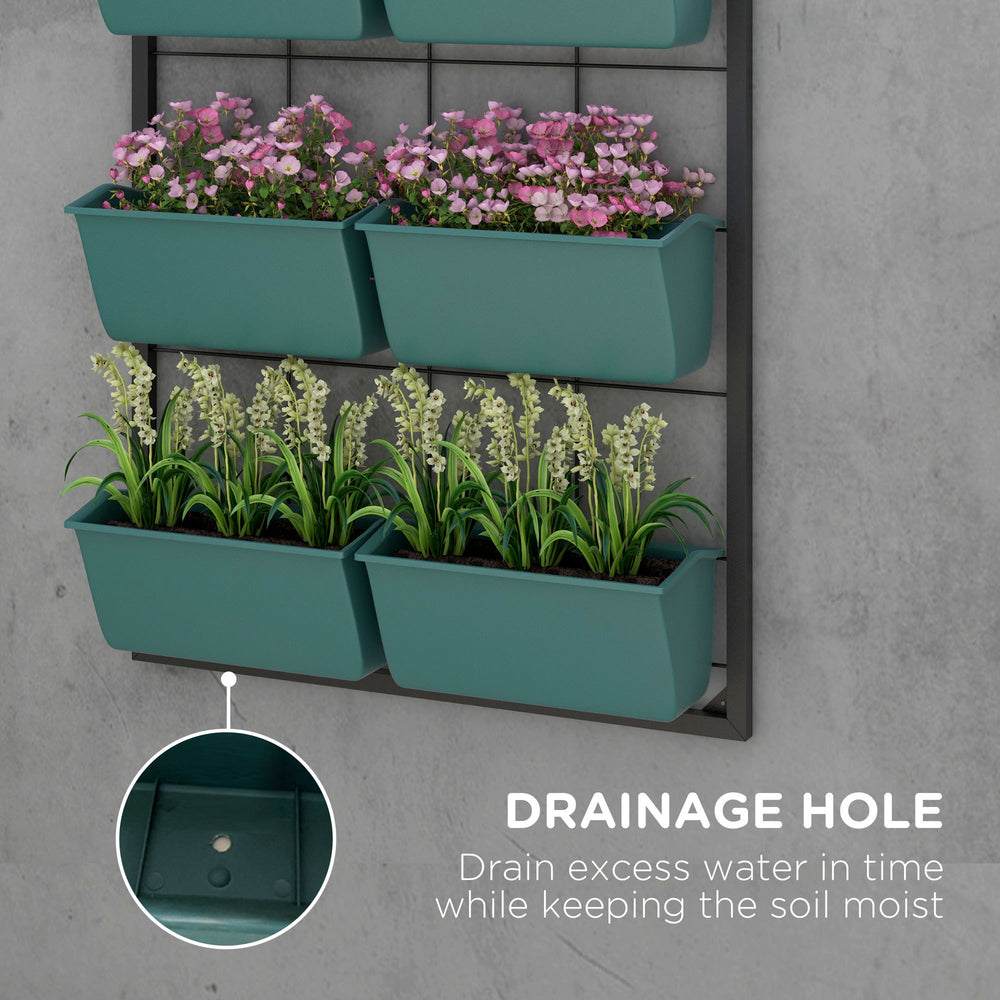 Outsunny 3-Tier Wall Planter with 6 Pots for Indoor and Outdoor Use, Hanging Plant Holder, Self Draining Wall Mounted Planter for Vegetables, Flowers, Herbs, Green Media 6