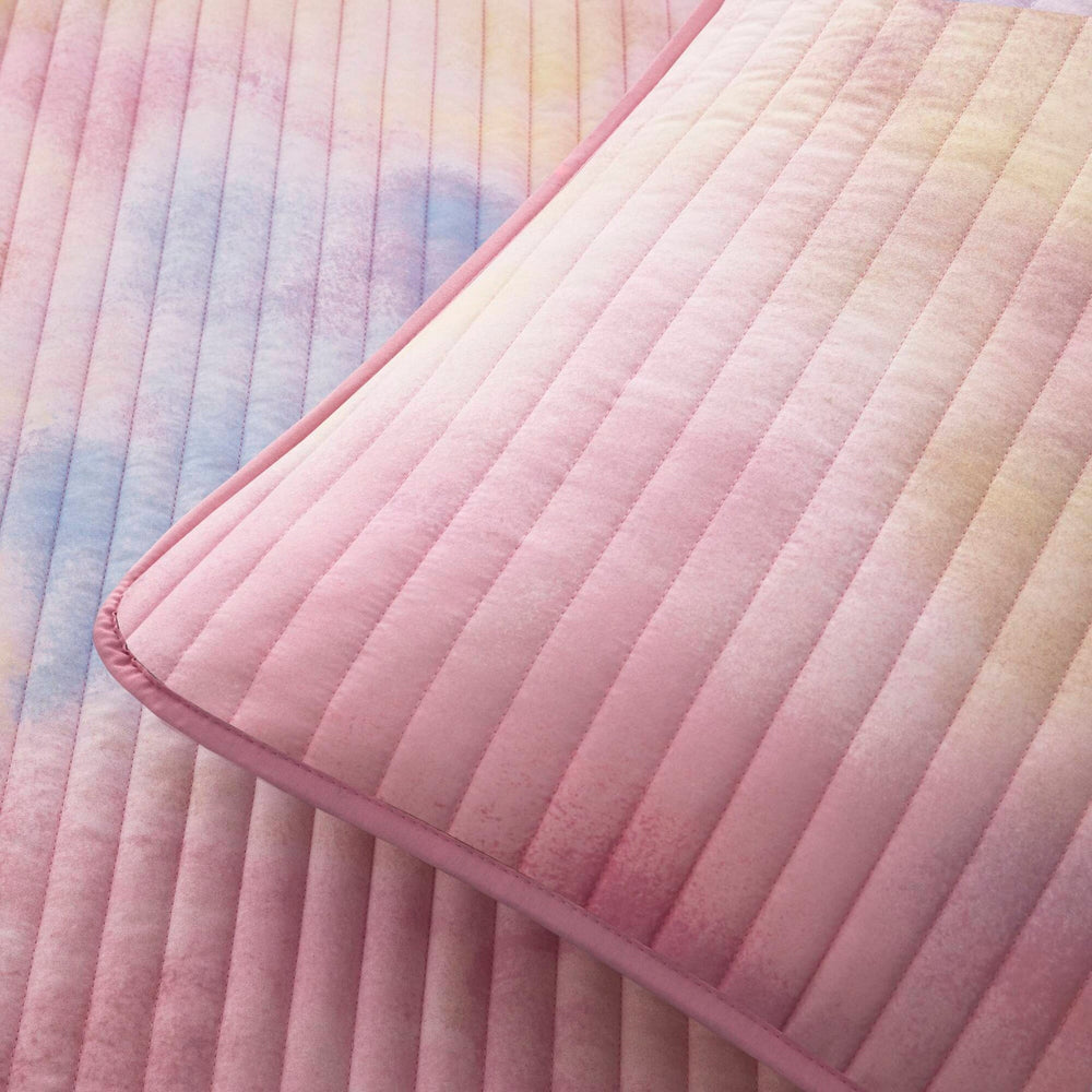 4 Pieces Full/Queen Watercolor Tie Dye Printed Quilt Set with Throw Pillow,Pink Media 13