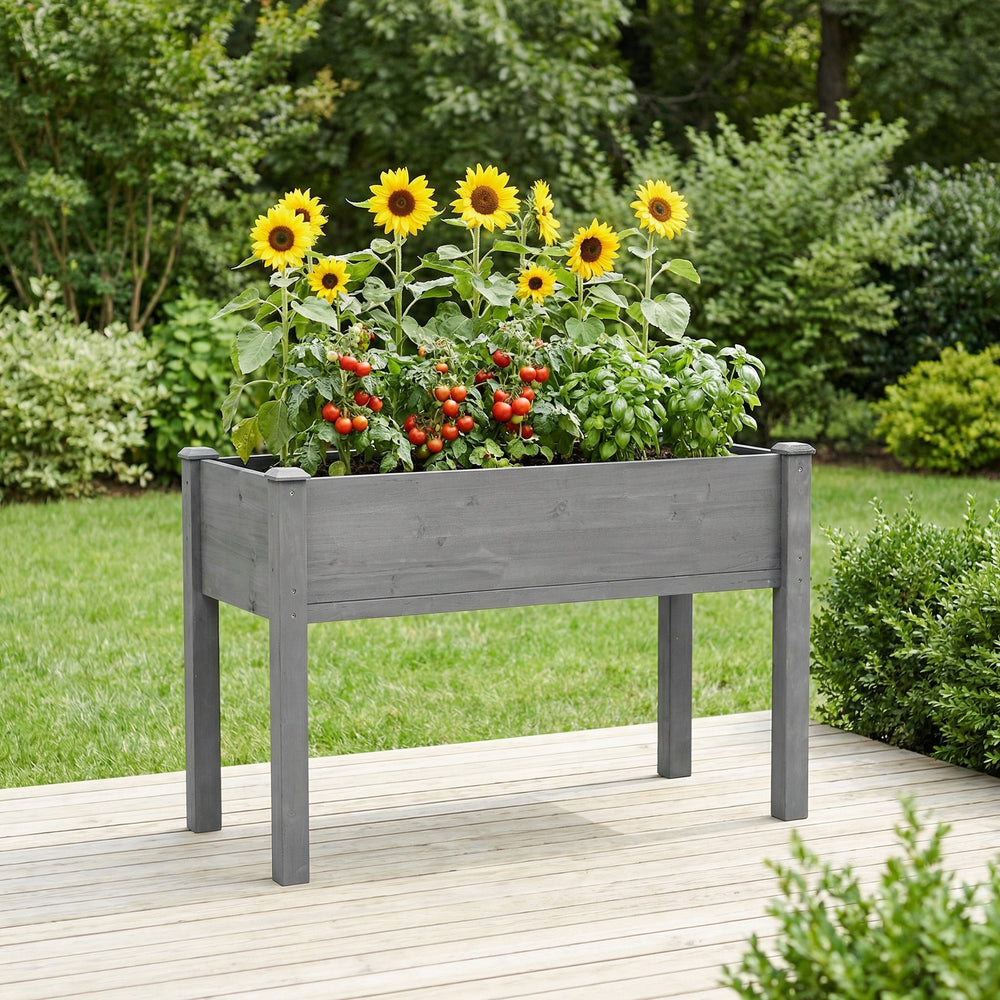 Elevated Wooden Garden Bed 48x24x30 inch with Legs, Premium Gray Solid Wood Planter Box for Outdoor Plants Flowers Fruits Vegetables Herbs Media 7
