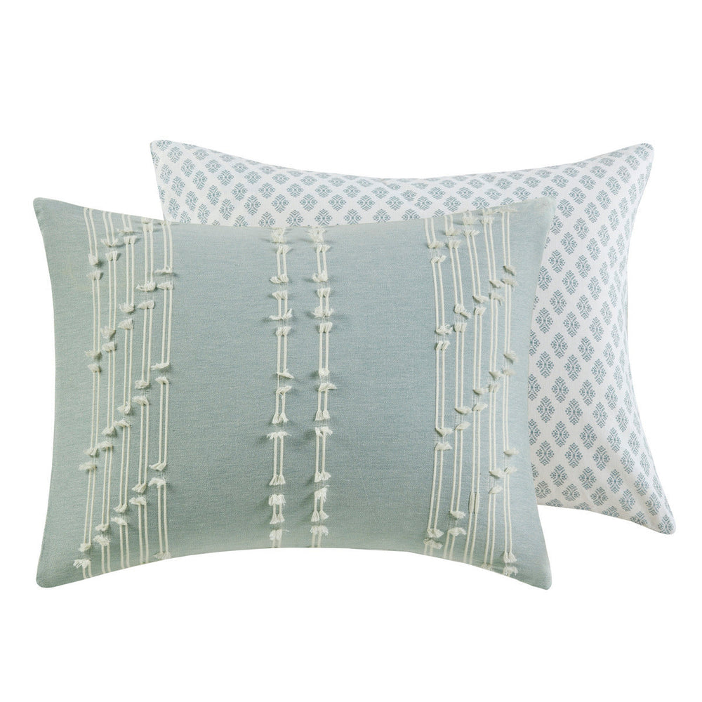 3 Piece Cotton Jacquard Comforter Set Aqua Full/Queen Media 10