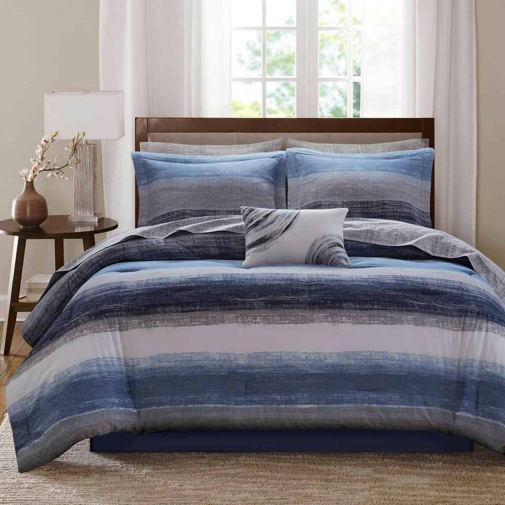 9-Piece Full 9 Piece Comforter Set with Cotton Bed Sheets,Navy Media 1