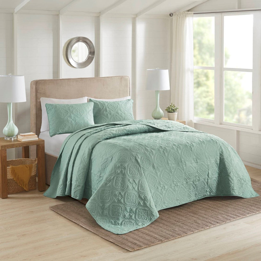 3 Piece Reversible Bedspread Set Seafoam King/Cal King Media 5