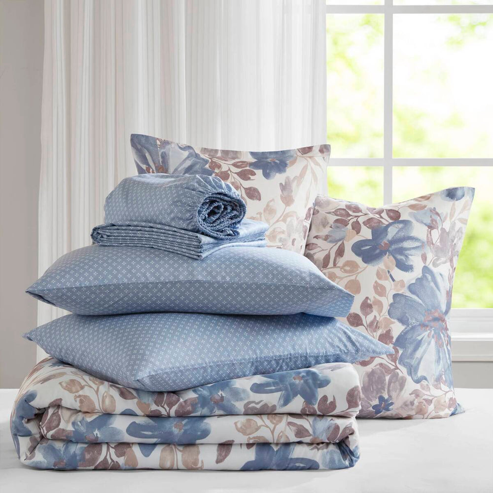 Floral Comforter Set with Bed Sheets Blue Full Media 2