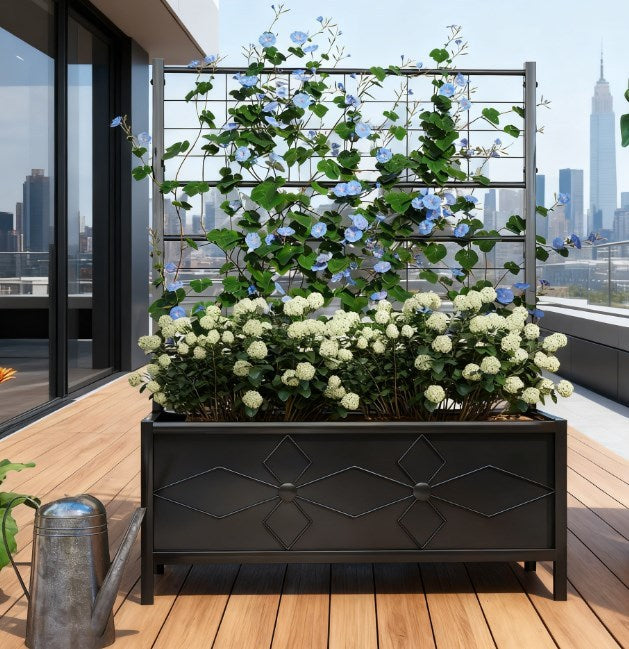 Garden Bed,Outdoor Planter Box Galvanized Raised Garden Bed,with Trellis for Climbing Vines Media 7