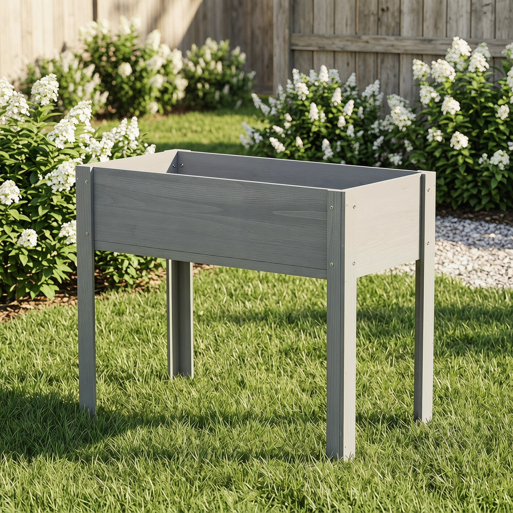 Elevated Wooden Garden Bed 40x20x31 inch with Legs for Outdoor Plants Flowers Fruits Vegetables Herbs in Grey Solid Wood Media 4