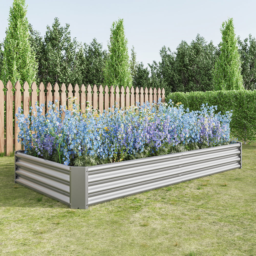2PCS Silver 8×4×1ft Metal Raised Rectangle Garden Planter Beds Media 2