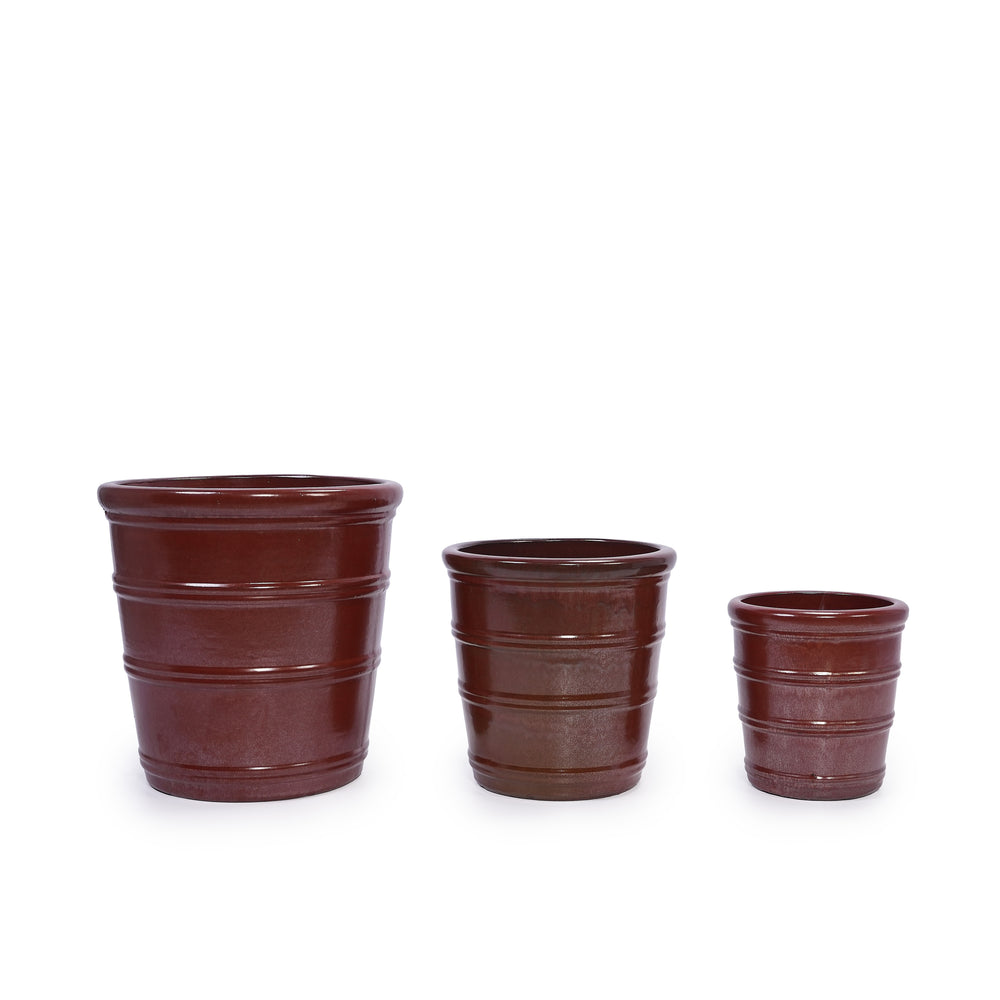 3 Pieces Ceramic Flowerpot, Modern Planter for Patio, Garden or Windowsills - Bean Paste Red Media 1
