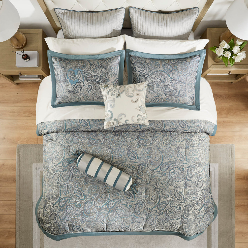 12 Piece Comforter Set with Cotton Bed Sheets Teal King Media 8