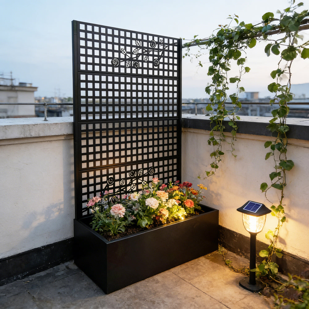 Metal Planter Box with Trellis 70.9in H x 43.3in W x 15.8in D - Outdoor Raised Garden Bed with Privacy Screen Lattice Panels for Patio Decoration for Backyard Patio Balcony, Rose Black Media 6