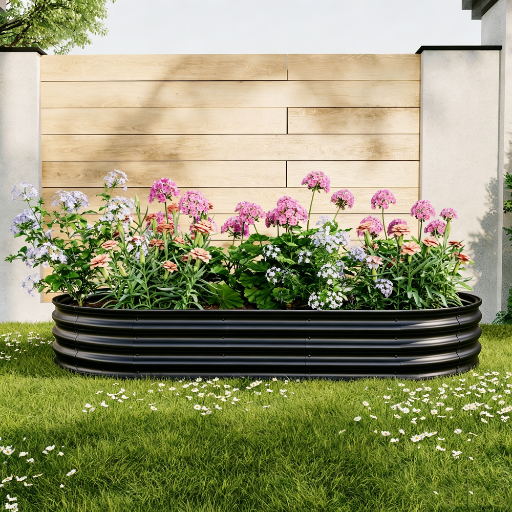 Galvanized Raised Garden Bed 8x4x1ft - Heavy Duty Metal Planter Box for Vegetables, Herbs & Flowers, Rust-Proof Outdoor Garden Bed with Large Capacity, Black Media 5