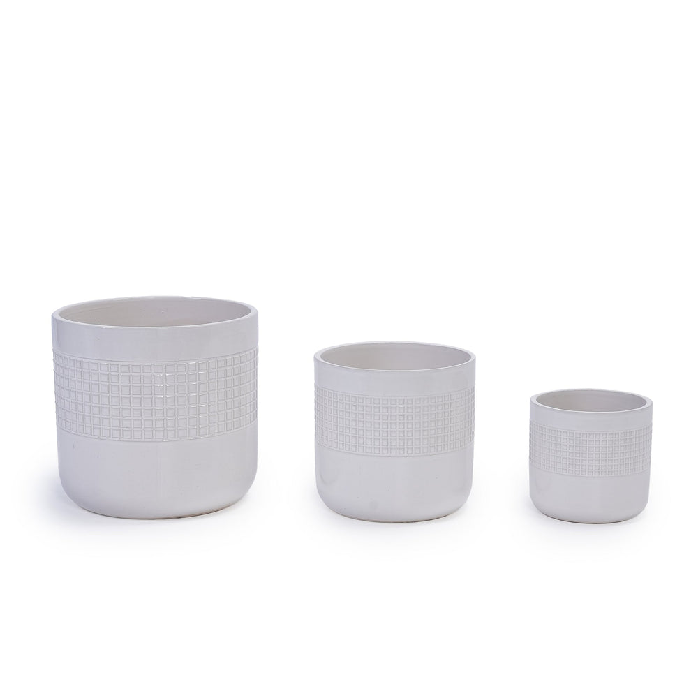 Handmade White Ceramic Planter Set of 3 (5.51' to 9.65'), Indoor & Outdoor Flower Pots for Succulents, Herbs by Window, Couchside - Breathable Textured Clay Media 2