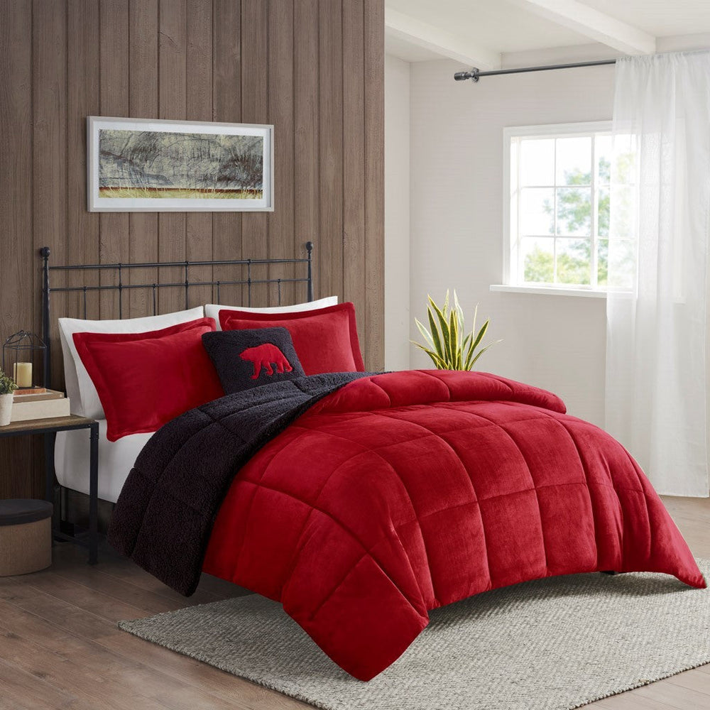 Full/Queen Plush to Sherpa Down Alternative Comforter Set Media 1
