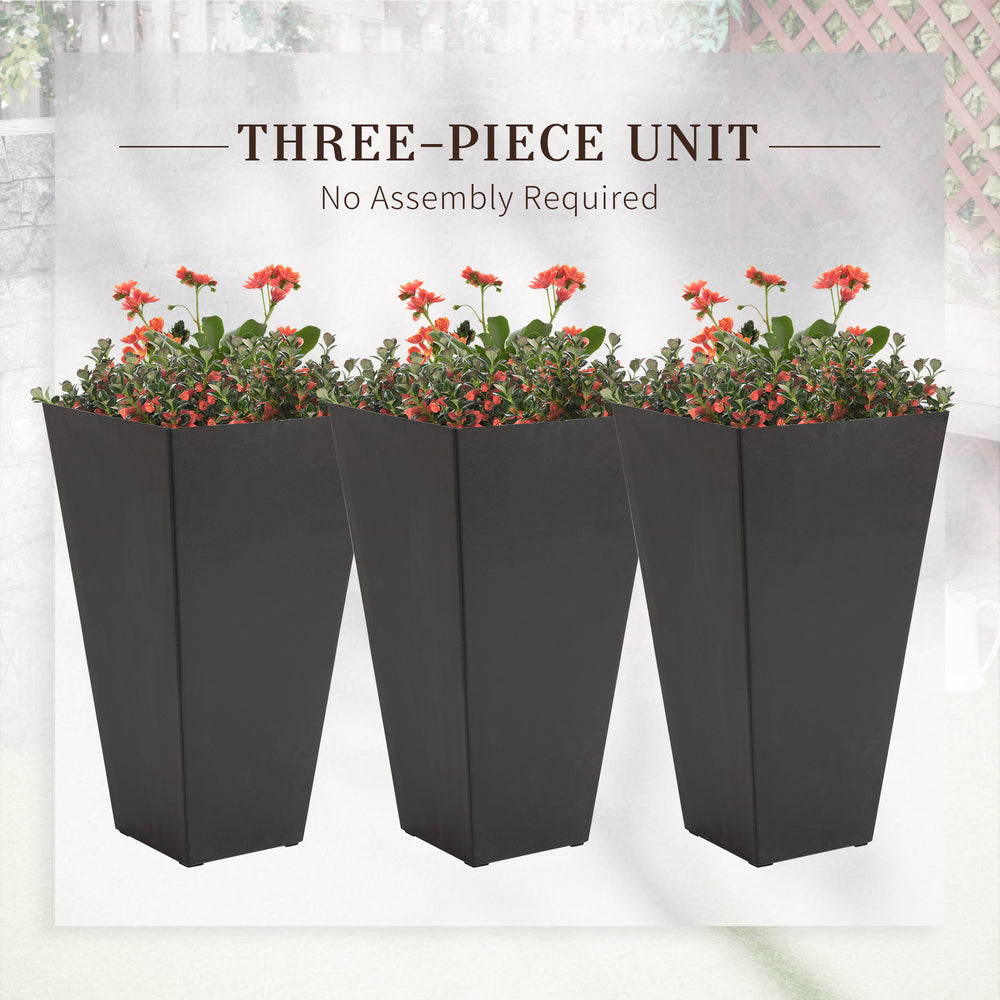 Outsunny Set of 3 Tall Planters with Drainage Hole, 28' Outdoor Flower Pots, Indoor Planters for Porch Patio and Deck, Brown Media 4