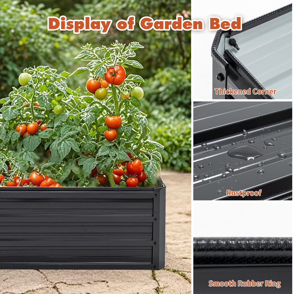 4x3x1ft Metal Raised Garden Bed,Deep Root Outdoor Galvanized Planter Box,Patio Kit Planting Beds for Vegetables Flowers Herb,Black Media 3