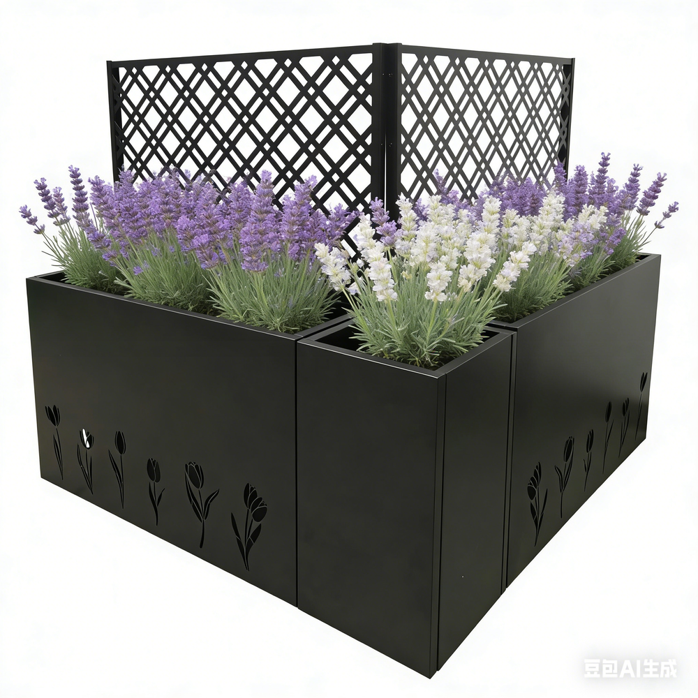 Metal Planter-Trellis Combo (Set of 3) - Raised Garden Bed, Flower Trellis & Privacy Screen for Patio, Balcony, Garden, Rust-Resistant Planter Box with Drainage Holes, 23.6in Depth Planting Bed, Tulip Media 1