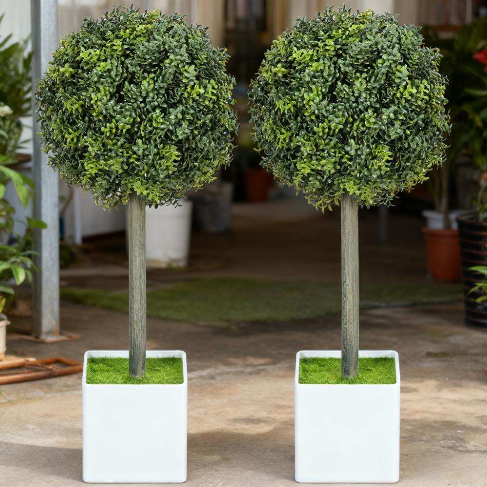 2 pcs Artificial Plants Fake Boxwood Topiary Balls with 114 PE Leaves Media 2