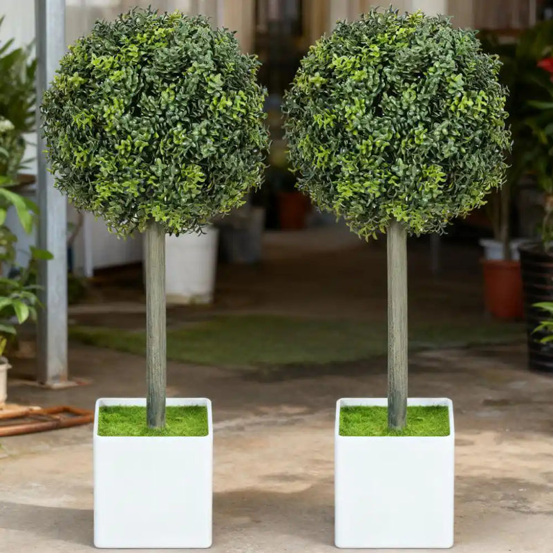 2 pcs Artificial Plants Fake Boxwood Topiary Balls with 114 PE Leaves