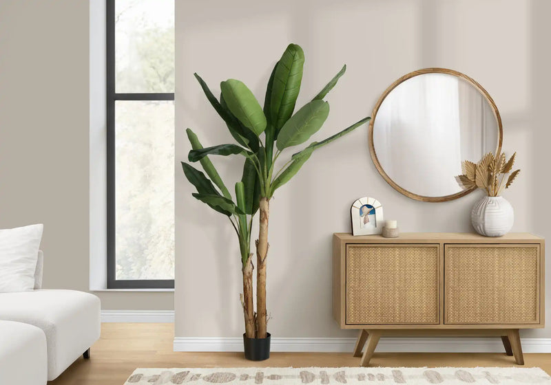 Artificial Plant, 83' Tall, Banana Tree, Indoor, Decorative, Faux, Floor, Potted, Real Touch, Green Leaves, Black Pot