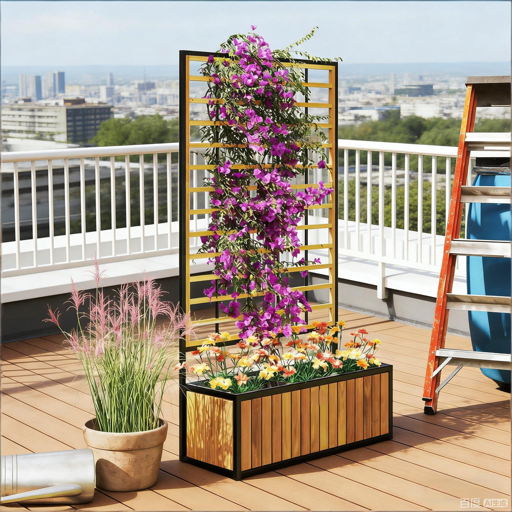 Wooden Raised Garden Bed with Trellis Media 9
