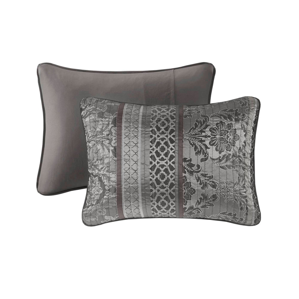 6-Piece Full/Queen 6 Piece Jacquard Quilt Set with Throw Pillows,Grey Media 11
