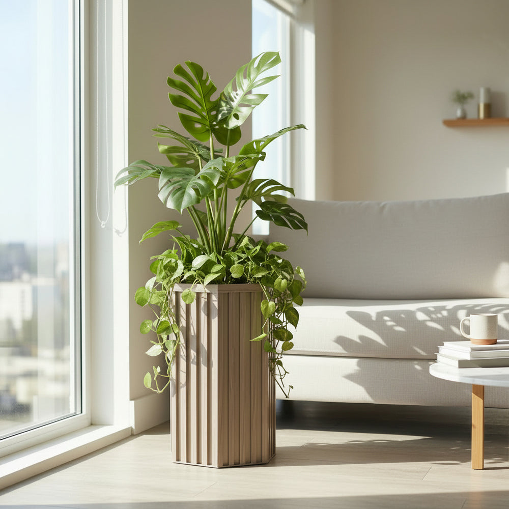 Hexagon Column Planter MD - Ash Brown Media 2