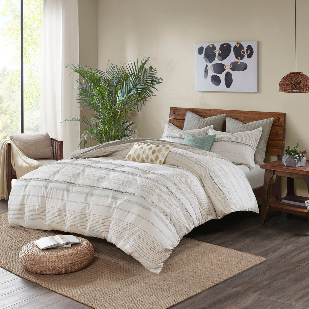 Full/Queen Cotton Printed Duvet Cover Set with Trims Media 1