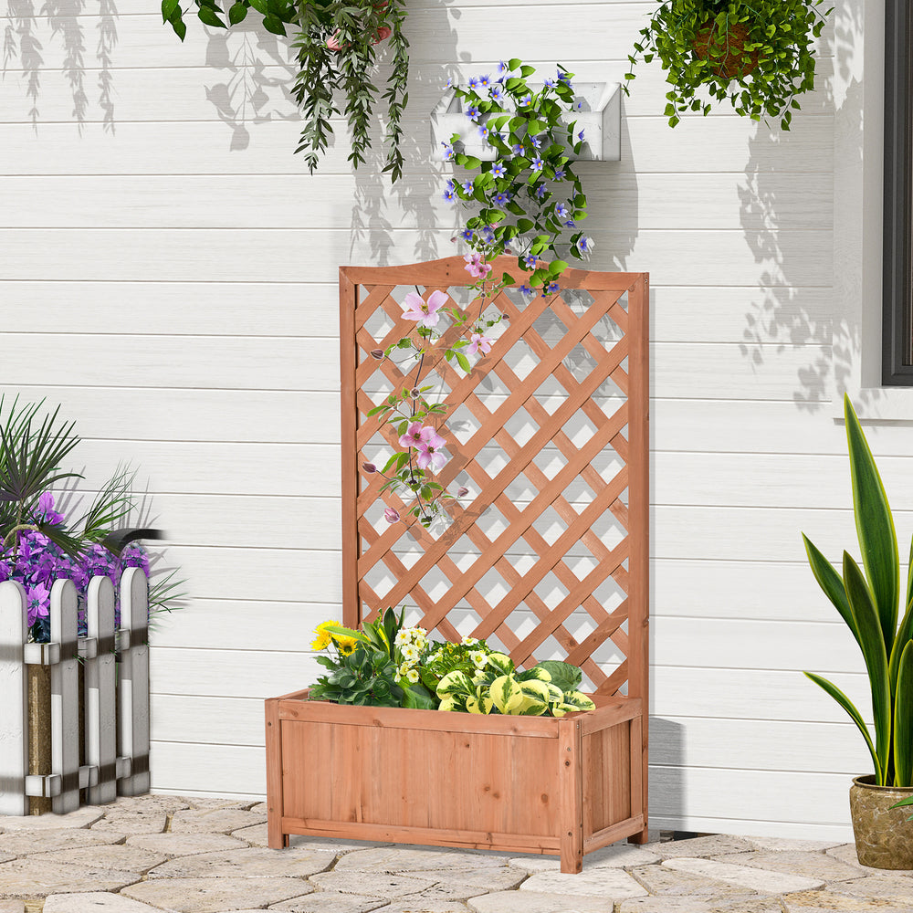 Outsunny Wooden Raised Garden Bed with Trellis, 46' Planter Box, to Grow Vegetables, Herbs, and Flowers for Backyard, Patio, Brown Media 9