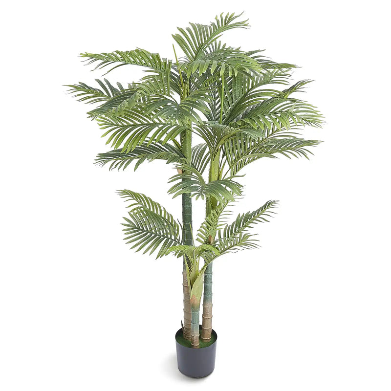 Artificial Gold Cane Palm Tree, 6.5 FT Tall Faux Plant, PE Material & Anti-Tip Tilt Protection Low-Maintenance Plant, Lifelike Green Fake Tree for Home Office Warehouse Decor Indoor Outdoor