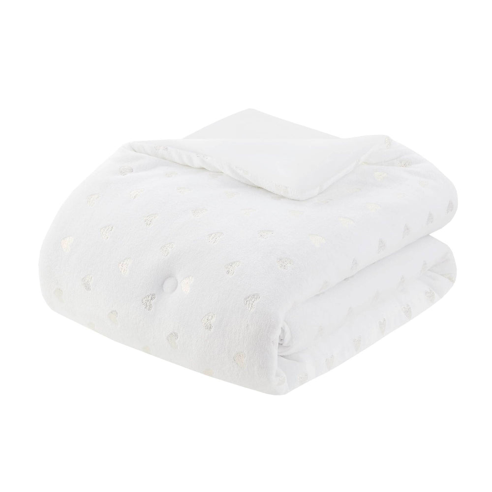 3 PCS Twin/Twin XL Metallic Printed Plush Comforter Set with Throw Pillow White/Gold Media 2