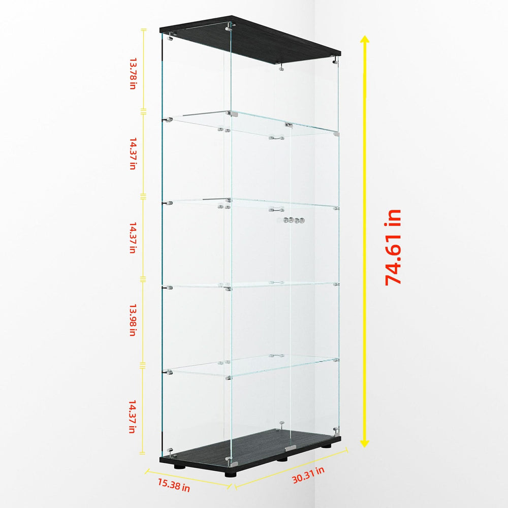 Glass Display Cabinet Tempered Glass Contemporary Living Room Black Media 6