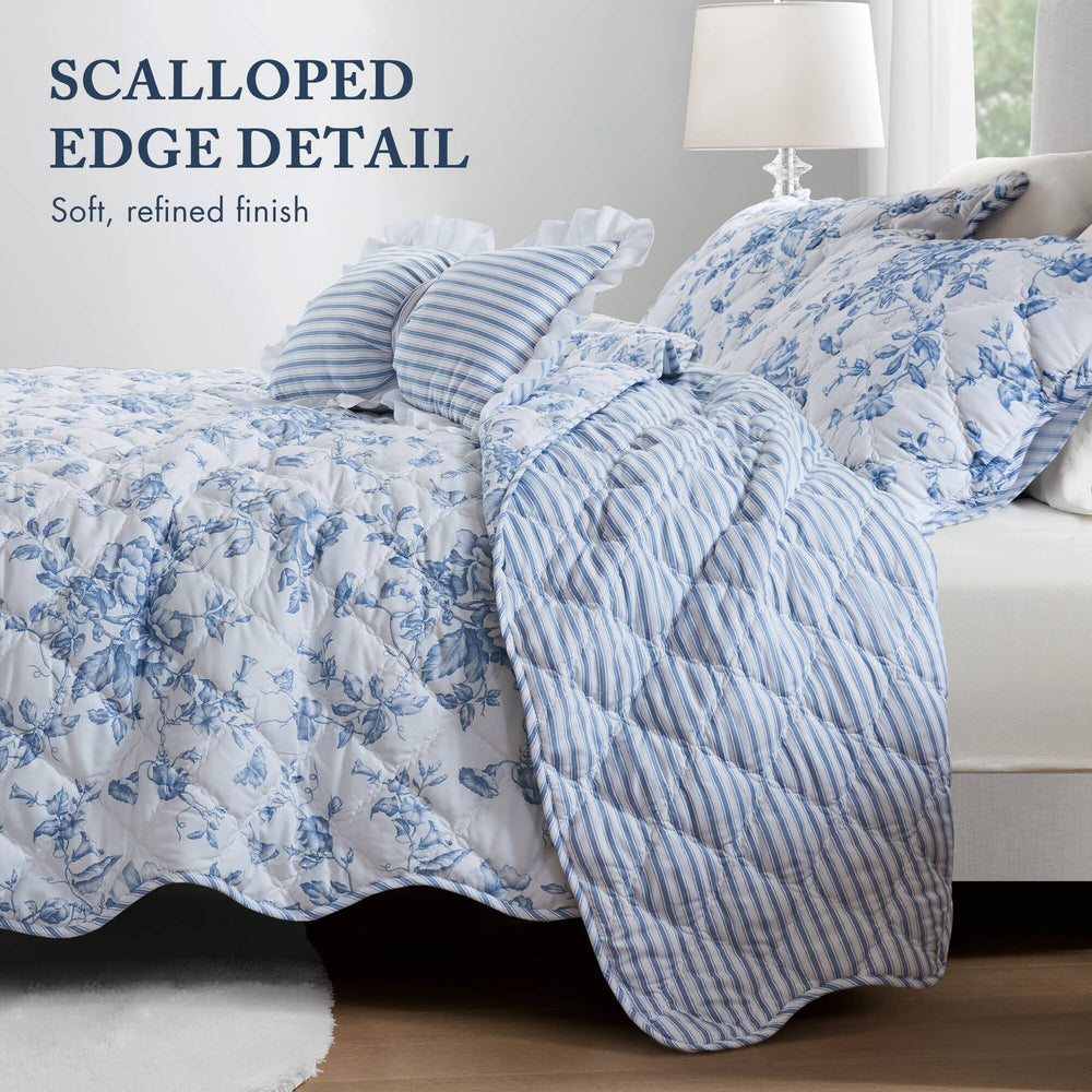 4 Pieces Full/Queen  Quilt Set with Decorative Pillow,Blue Media 12