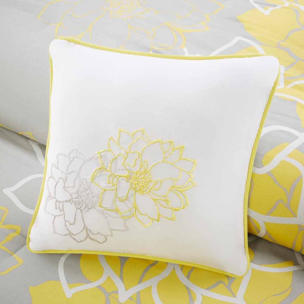 Printed Cotton Sateen Comforter Set Taupe Grey/Yellow King Media 3