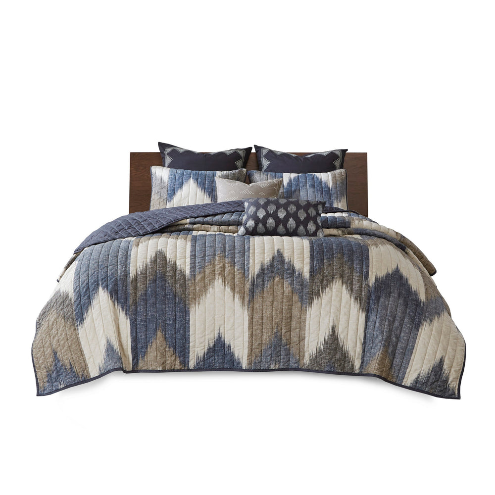3 Piece Printed Cotton Quilt Set Navy Full/Queen Media 8
