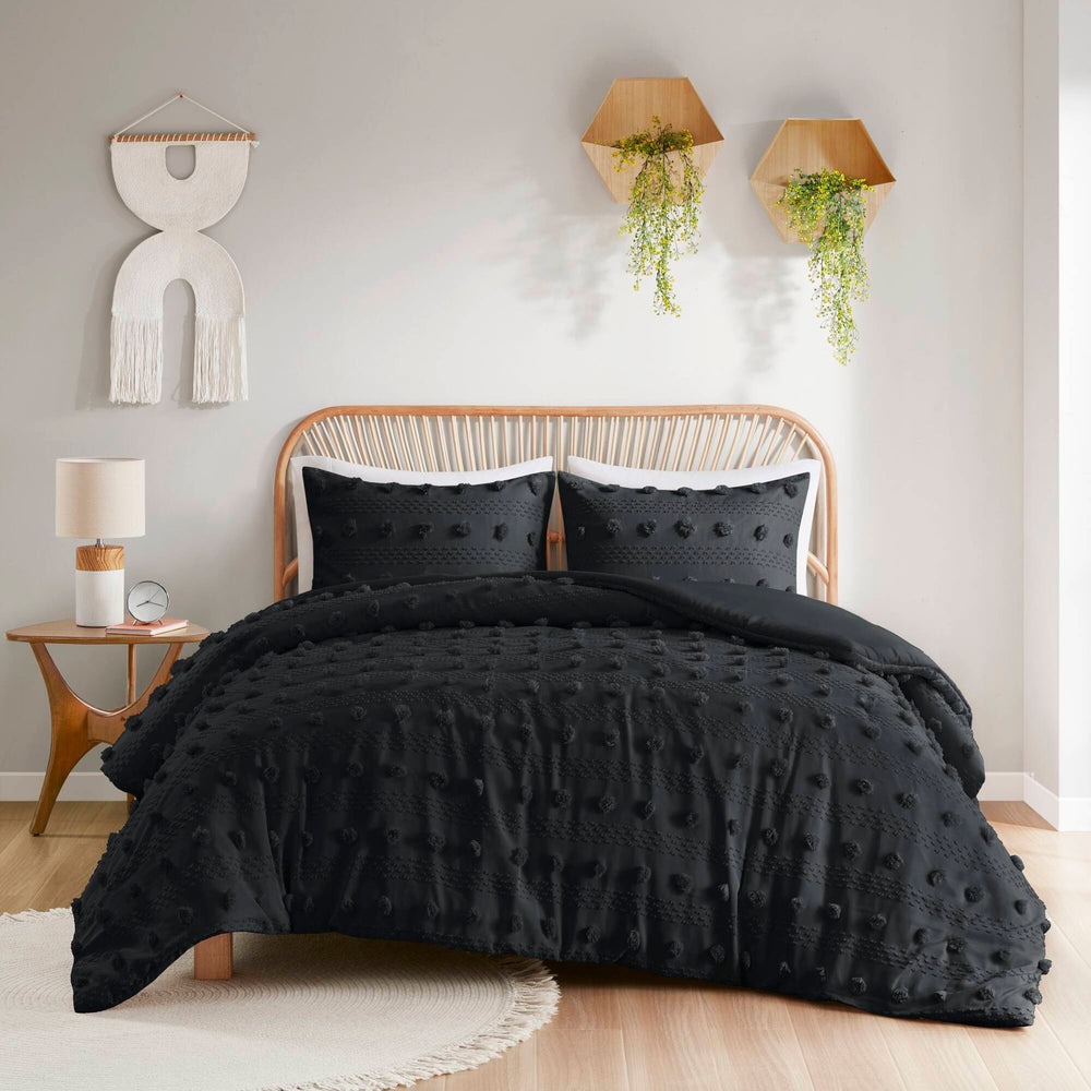 2 PCS Twin/Twin XL Clip Jacquard Duvet Cover Set Black Media 1