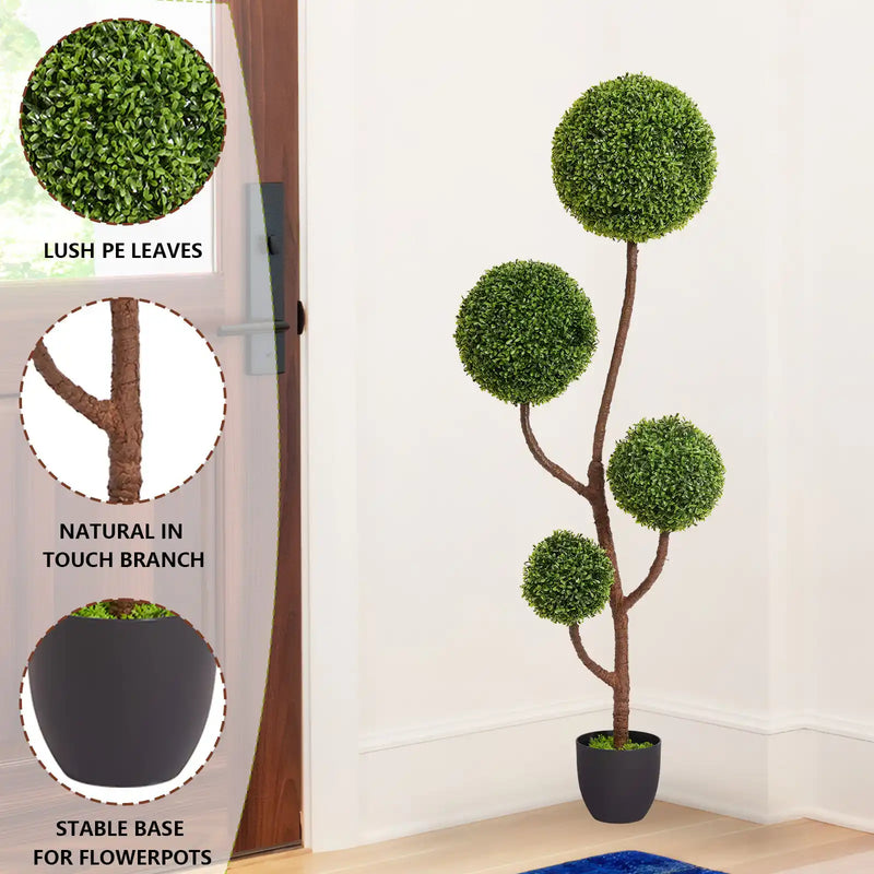 Artificial Boxwood Topiary Tree Triple Ball-Shaped Faux Plant Green Plastic 150cm