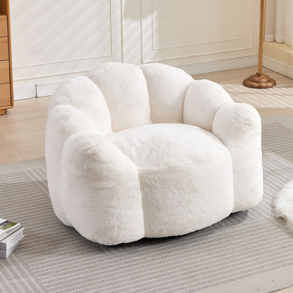 Bean Bag Sofa Faux Fur Lotus Style Ivory White 43.7 Inch No Assembly Media 2