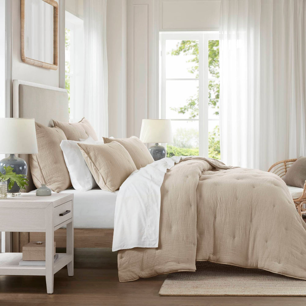 3-Piece Full/Queen Cotton  Embroidered Quilt Set,Taupe Media 22