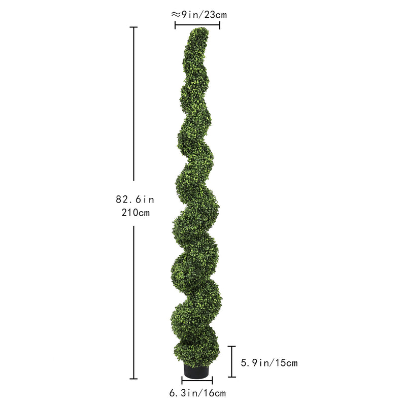 7FT Spiral Topiary Trees Artificial Outdoor Faux Boxwood Plants Large Twisted Green Potted Trees with Light Green Leaves for Garden Front Porch Patio Planter Decoration, 1pc/set